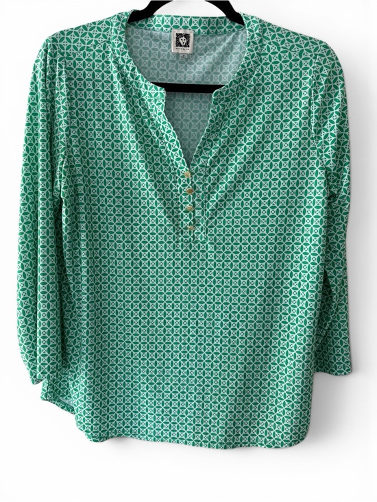 Anne Klein Tops - Anne Klein Green Geometric Henley Tunic